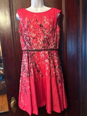 Donna Ricco Sleeveless Floral Midi Dress in Pink and Black